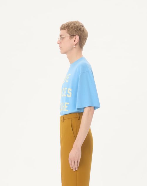 Valentino - Valentino Cotton T-shirt With Love Dances On The Abyss & Made In Valentino Print - Sky Blue - Man - T-shirts And Sweatshirts